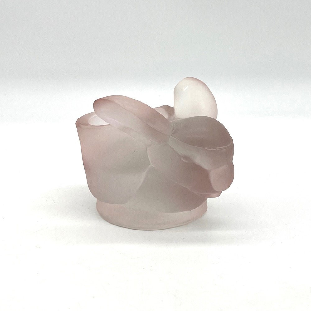 Frosted Pink Glass Bunny Rabbit Figurine Trinket Votive Dish Easter Spring Decor